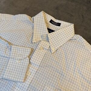 Statements Broadcloth Button Up Shirt Mens Medium White Blue Check Long Sleeve